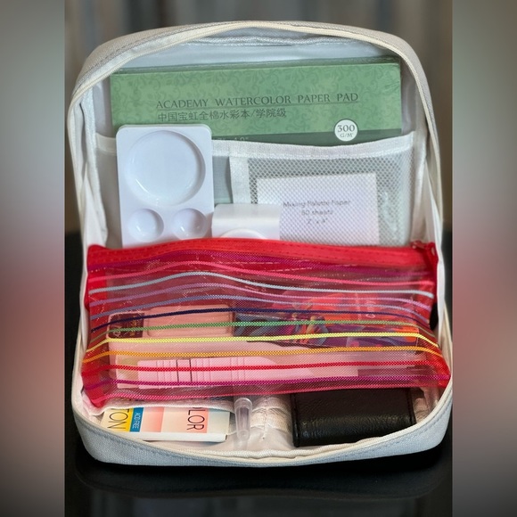 Travel Watercolor Painting Set - 42 Color Fan, Portable Brushes, Carrying Case - Picture 5 of 14